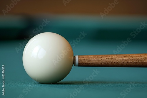 a snooker ball, stick and cloth on top of a pool table