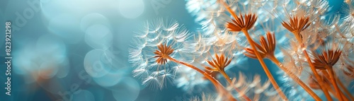A macro shot of a cluster of dandelion seeds attached to the stem, ready to be carried away by the wind