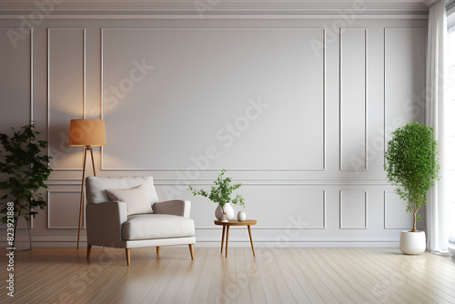 Living room interior have armchair and decor accessories with white color wall- 3D rendering 
