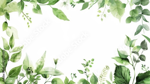 Herbal Leaves and Flowers Frame Isolated on White