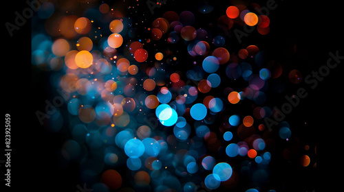Bright colorful bokeh effect on black background for overlay on photo