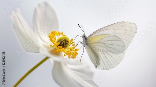 Ephemeral Elegance: White Butterfly Alights on Delicate White Blossom