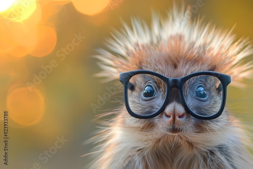 a hedgehog wearing glasses with a cute face