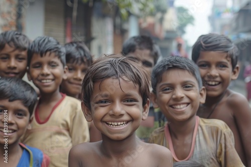 Portrait of a group of children in Kolkata, India.