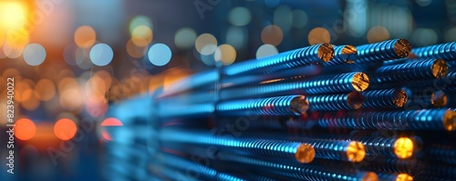 Stacked rebar shipment on a truck vibrant hyper textures and colors in a close up view