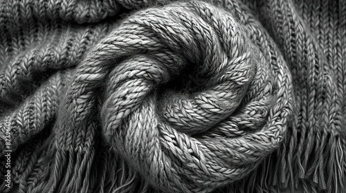  A black-and-white photo of a knotted blanket