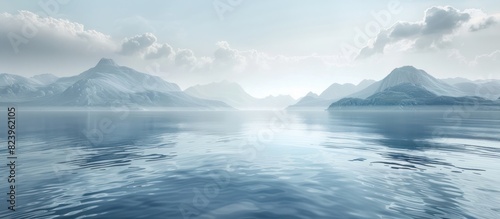 Calming D Rendered Seascape Featuring Distant Islands and a Soft Overcast Sky
