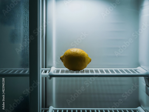 Refrigerador abierto contiene solo un limón