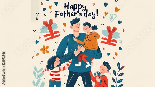 Happy Fathers Day. Vector illustration with men and children. 