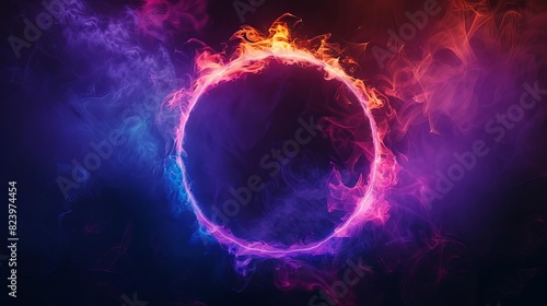 exploding neon smoke ring with empty center dramatic fog effect illustration
