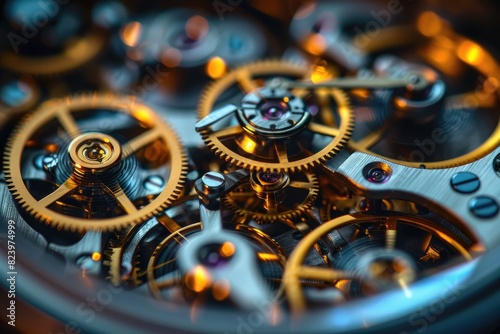 Close-up of an intricate mechanical watch movement