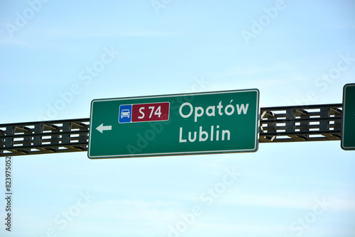 Access information board to Polish cities road S74 , Opatow and Lublin