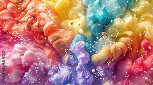  A colorful backdrop featuring an assortment of air bubbles and water droplets resting at its base