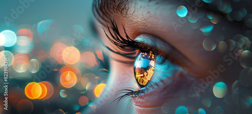 A girl's eye in a contact lens, generative AI