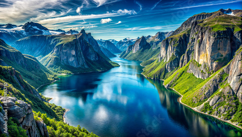 Fjord panorama. Ideal for environmental campaigns, travel agency advertisements, environmental materials and landscape wallpapers.