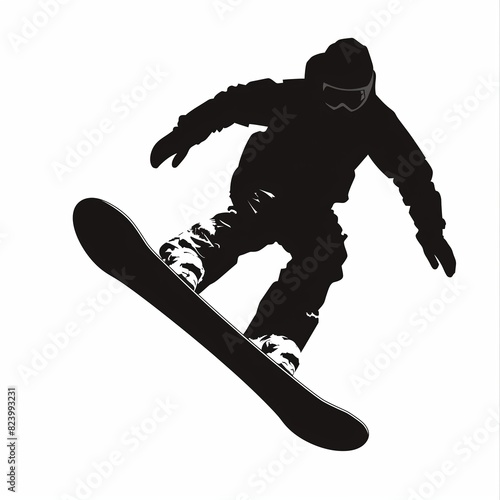 A snowboarder is in mid-air, with his arms outstretched