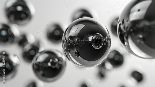  A black-and-white image of several black and white balls surrounded by other black and white balls in the background