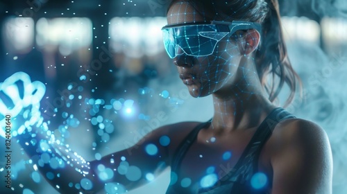 A woman sweats through a series of highintensity exercises alongside a holographic trainer the virtual coach constantly adjusting and challenging her.