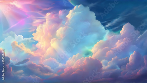 Iridescent clouds on the sky. There is a halo of light reflect the background, realistic light and shade,