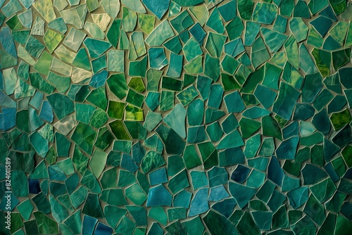 A green mosaic tile pattern with a blue background