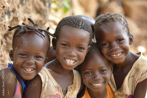 Unidentified Togolese little girls smile at the Lome fetish market. Togo people suffer of poverty due to the bad economy