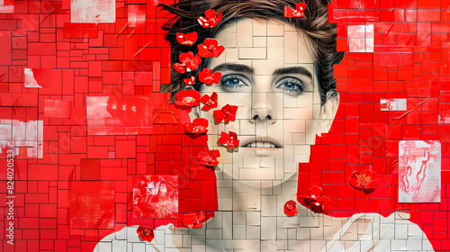 Collage con el retrato de una mujer.