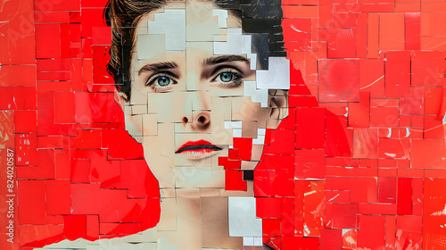 Collage con el retrato de una mujer.