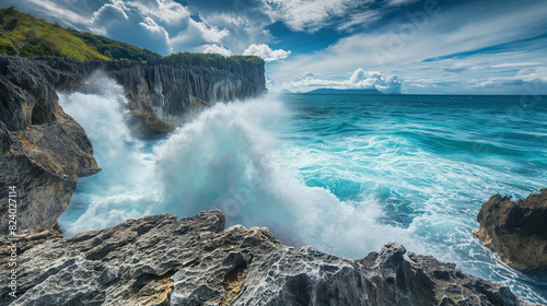 the raw power of ocean waves crashing against rugged coastal cliffs