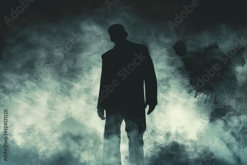 eerie silhouette of frankensteins monster lurking in shadows digital horror illustration