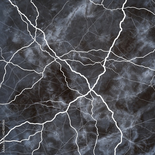 An abstract marble texture with a network of crackling, lightning-like white veins zapping across a dark, thunderous grey backdrop.