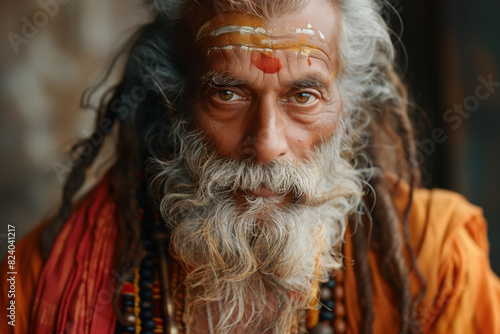 Portrait Photo of a Hindu Monk, Brahman, Generative AI