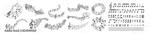 Music notes icon set, Music notes symbol. Musical note wave. Music notes melody on transparent background