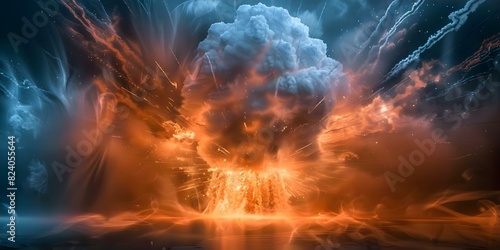 Dramatic depiction of a powerful nuclear detonation with a mushroom cloud. Concept Nuclear Explosion, Mushroom Cloud, Powerful Depiction, Dramatic Imagery, Photographic Art