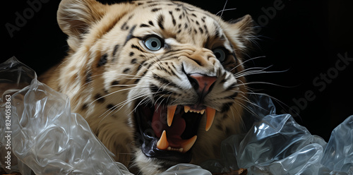 Un majestueux tigre, symbole de puissance féline, observe avec intensité, ses rayures noires et blanches évoquant la jungle sauvage.