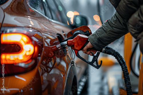 A person filling up the car with gas close-up