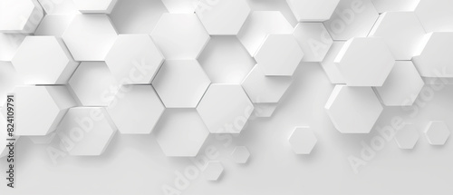 Abstract White Geometric Pattern with Hexagonal and Octagonal Shapes in a Minimalist 3D Design for Modern Background and Decorative Art
