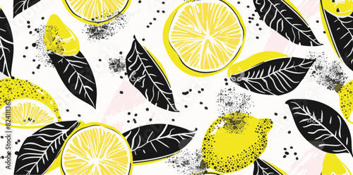 summer yellow lemon seamless pattern background design