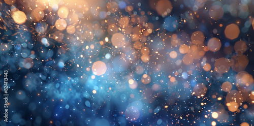 New Year background with fireworks and bokeh lights, blue gold color palette