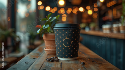 Ultra-realistic business glow die cut sticker on a ceramic coffee cup