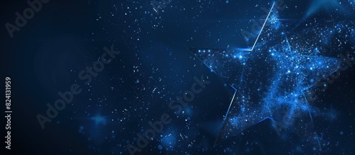 Abstract wireframe low poly blue star, technology design on dark background