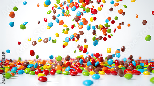 Colorful Candies: The image is dominated by a plethora of small, round candies in various bright colors, including red, green, blue, yellow, and orange