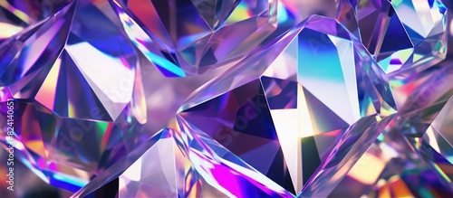 Crystal refractions background. Abstract crystal background, iridescent texture, macro panorama, faceted gem. Crystal pattern. gemstone. diamond texture.