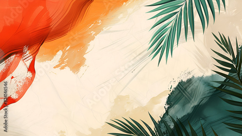 ilustracion de un fondo divertido de verano estilo tropical con elementos de playa fondo pintado con efecto acuarela con colores cálidos invitacion digital con espacio para copiar 