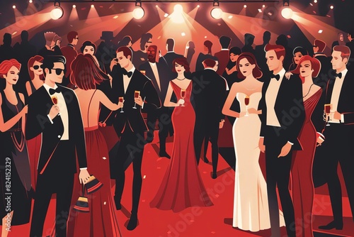 glamorous celebrity nominees posing on red carpet at starstudded premiere fashion concept illustration