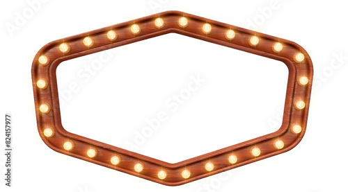 Vintage wooden frame with lights in 3d realistic render with transparent background