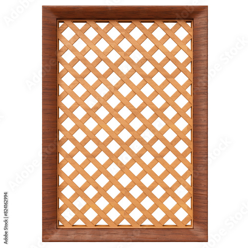 Wooden lattice frame in realistic 3d render with transparent background