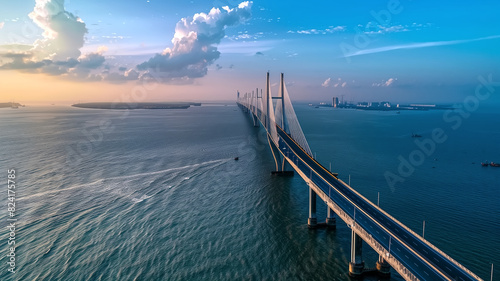 A drone shot of the Mumbai Marine Bridge,