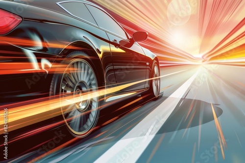 highspeed business car rush motion blur on sunny highway digital ai illustration