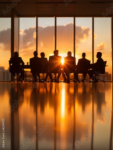 A group of managers and executives in a boardroom, discussing and planning organizational policies