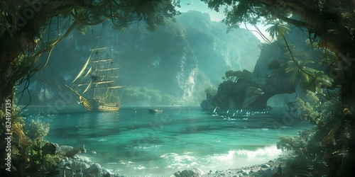 Exploring an Enchanting Pirate's Cove through Digital Art. Concept Pirate's Cove, Digital Art, Explore, Enchanting, Adventure